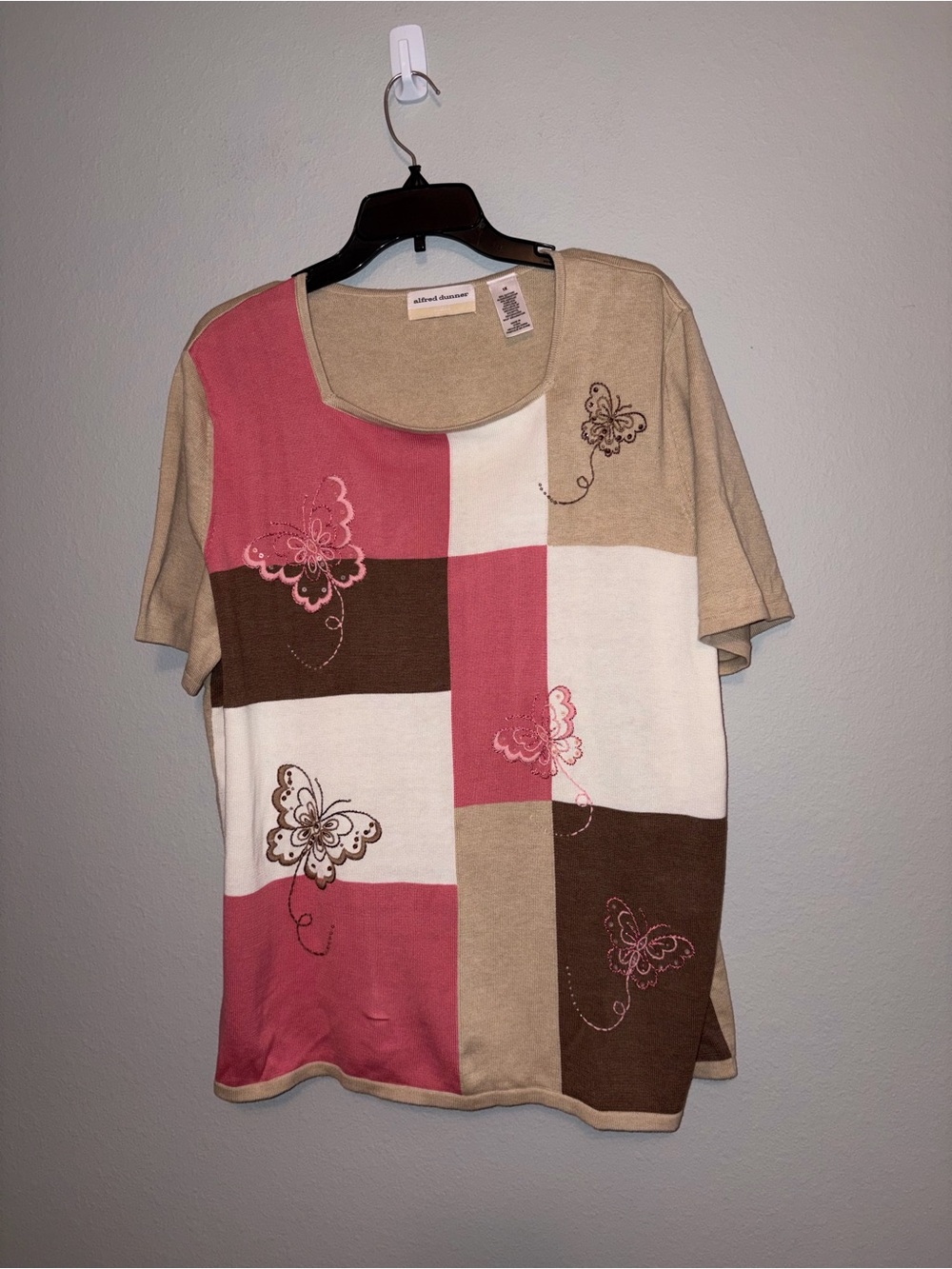 Alfred Dunner Color Block Sweater with Embroidered Butterflies Size 1X